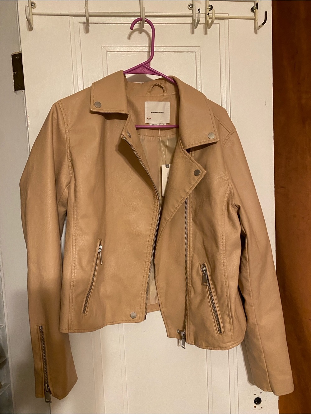 Anthropologie Beige Faux Leather Moto Jacket